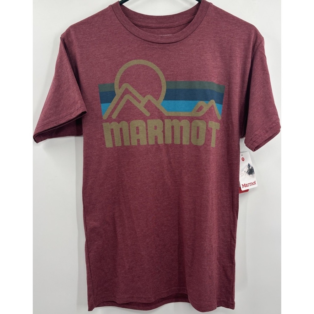 Marmot Men's Size SMALL Spell Out Burgundy Heather Short Sleeve T-Shirt